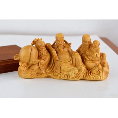 JX016ca - 12 x 4.8 x 5.8 CM Carved Boxwood Carving Figurine - 3 Star Gods in One   163091023491